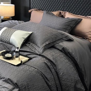 Luxury Dark Grey Purple Satin Jacquard Egyptian Cotton 1000TC Silky Duvet Cover Bedding Set